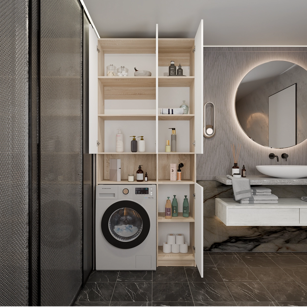 Шкаф-пенал 3 ниши, с полками Тевос Дуб сонома/белый